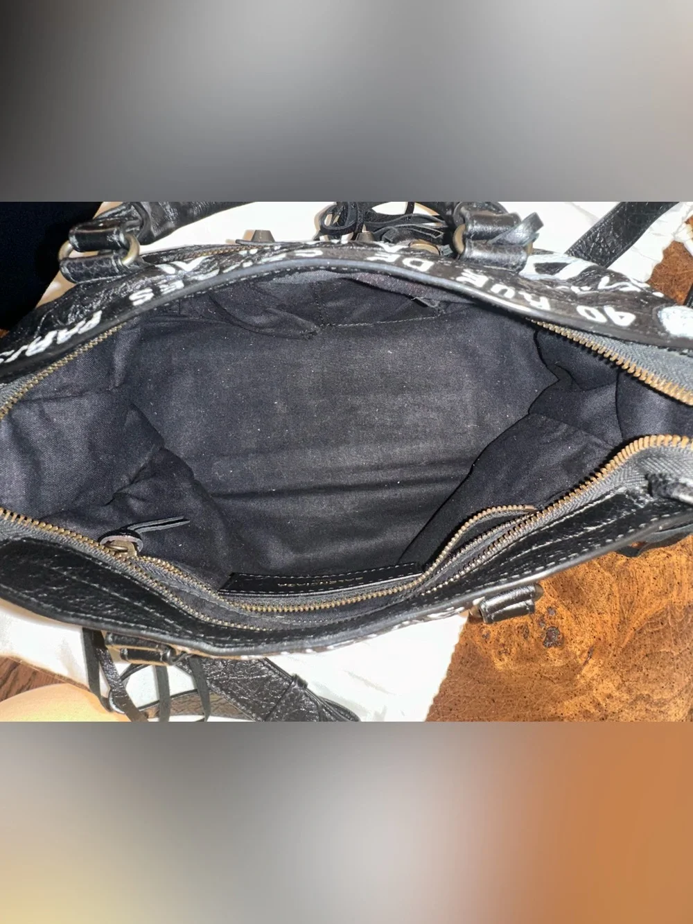 Balenciaga Small Black Graffiti Motorcycle City Bag